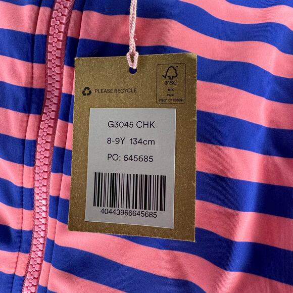 NWT MINI BODEN Long-sleeved Swimsuit Azelea and Bluing Stripe 8/9 Years - Picture 5 of 5